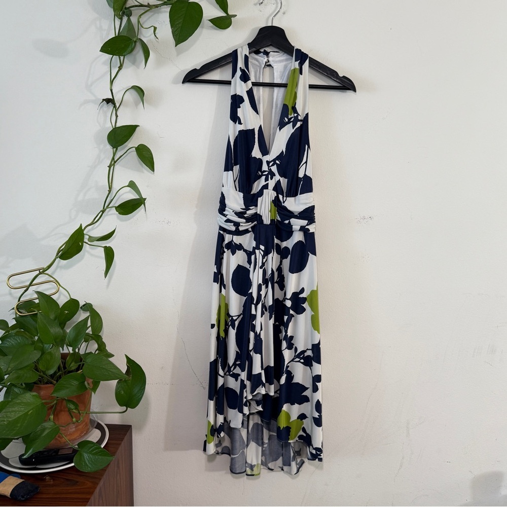 Trina Turk White and Blue Midi Dress Elegant Design
